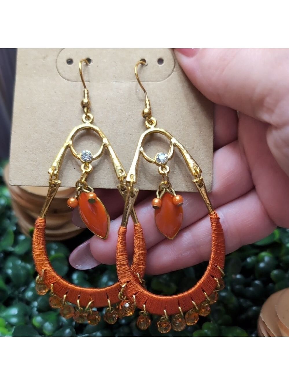 Pier 1 Orange Wrapped Teardrop Earrings - Picture 4 of 8